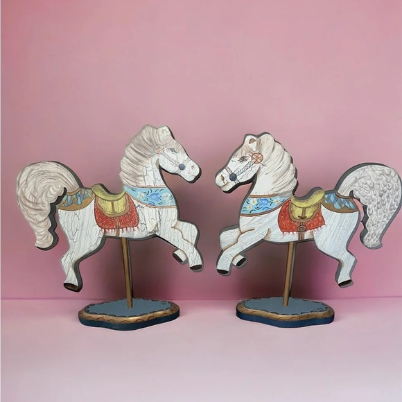 Vintage Other - Vintage Carousel Horse Home Decor Pair Hand Pained